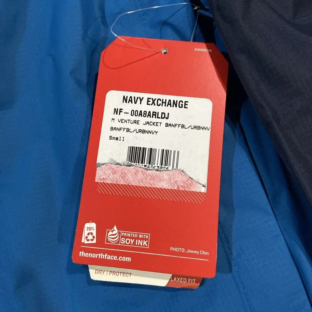 The North Face Venture Jacket Men's Small Blue Hooded Windbreaker New